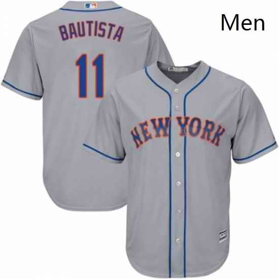 Mens Majestic New York Mets 11 Jose Bautista Replica Grey Road Cool Base MLB Jersey